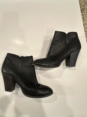 Women’s Black Leather Ankle Booties with Block Heel